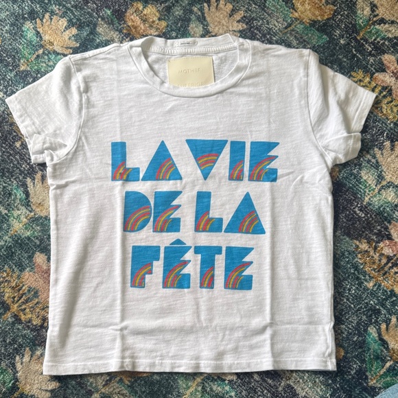 MOTHER Tops - Mother White Graphic 'La Vie De La Tête' Tee